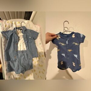 Carter’s Blue Baby Outfit Set with Dinosaur Romper - 6 months
